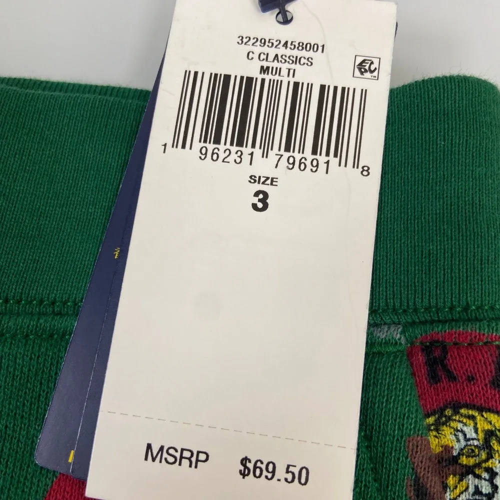 Polo Ralph Lauren Boys Size 3 Green Athletic‎ Graphic Fleece Jogger Pants NWT